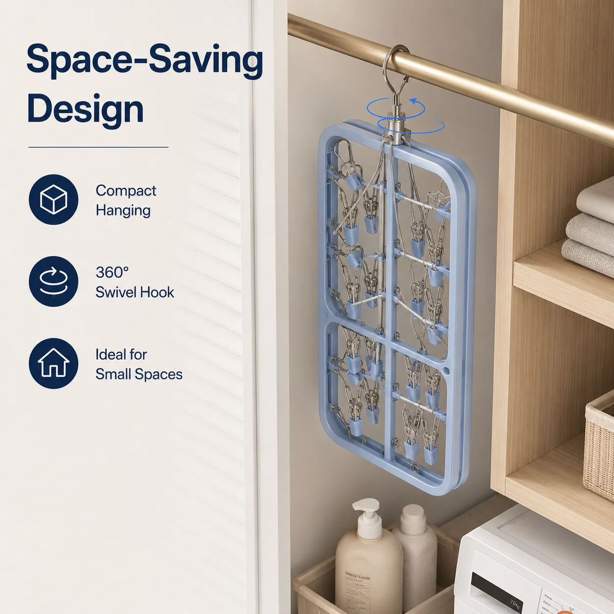 Stainless Steel Multi-Clip Sock Hanger – Windproof Laundry
