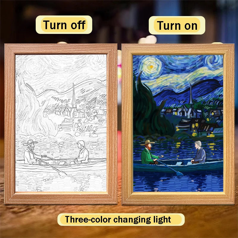 LED Light Painting Frame – Van Gogh Starry Sky Wall Art Décor