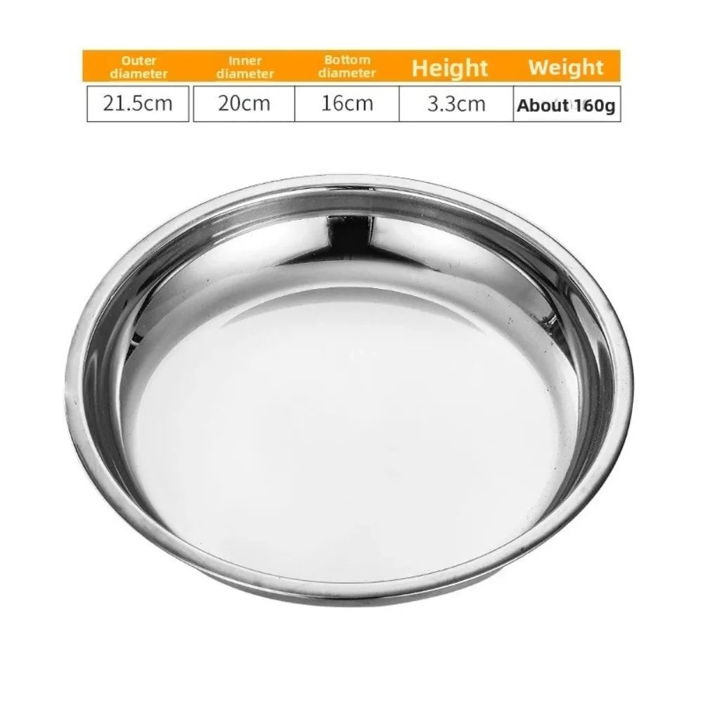 Stainless Steel Round Shallow Tray | Rustproof Camping Plate