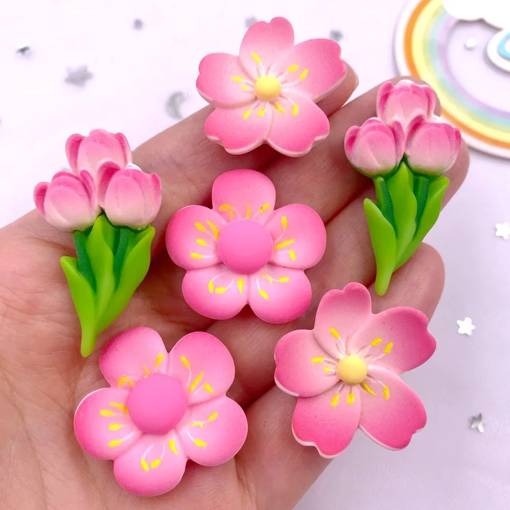 Kawaii Resin Cherry Blossom Flatback Figurines 10PCS – DIY Crafts