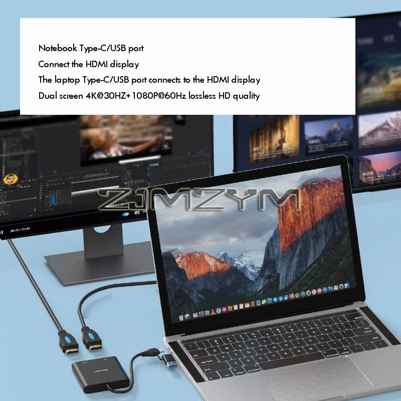 USB-C Dual HDMI 4K Docking Station Hub for M1/M2 Laptops