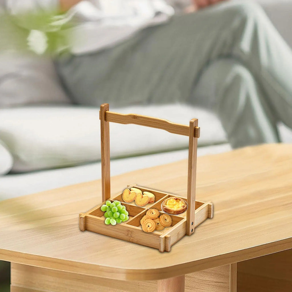 4-Compartment Bamboo Round Serving Tray for Snacks & Parties