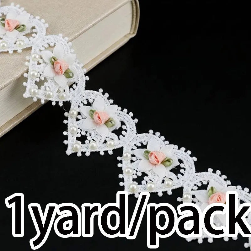 White Heart 3D Rose Lace Trim 91cm – Wedding & DIY Fabric