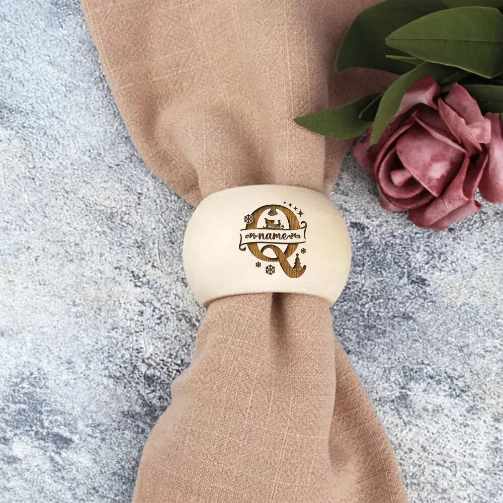 Personalized Engraved Wood Napkin Rings – Holiday Table Decor