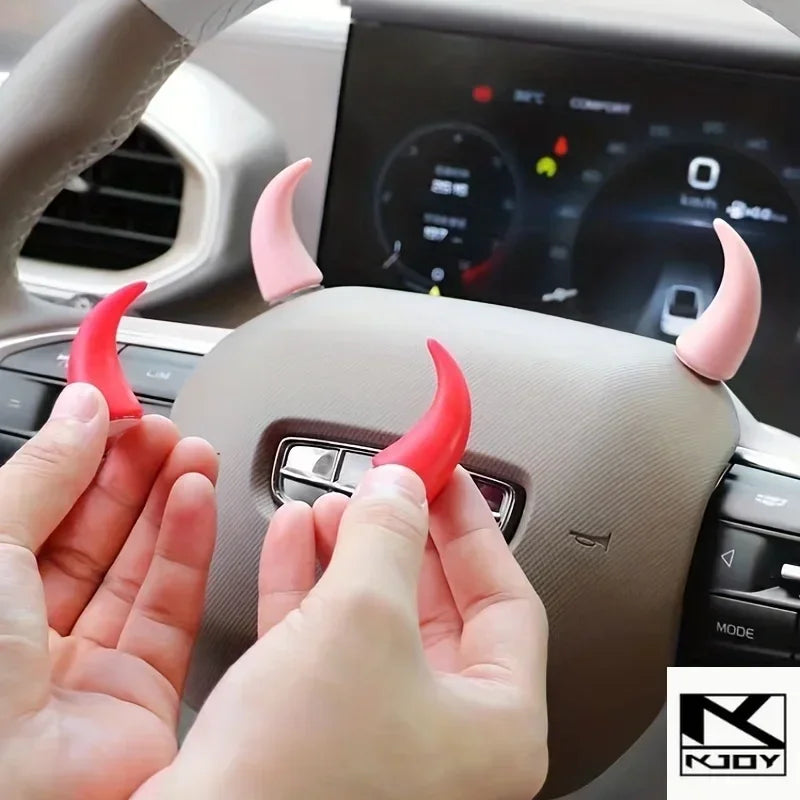 Devil Horn Car Steering Wheel Decor Stickers – 2Pcs