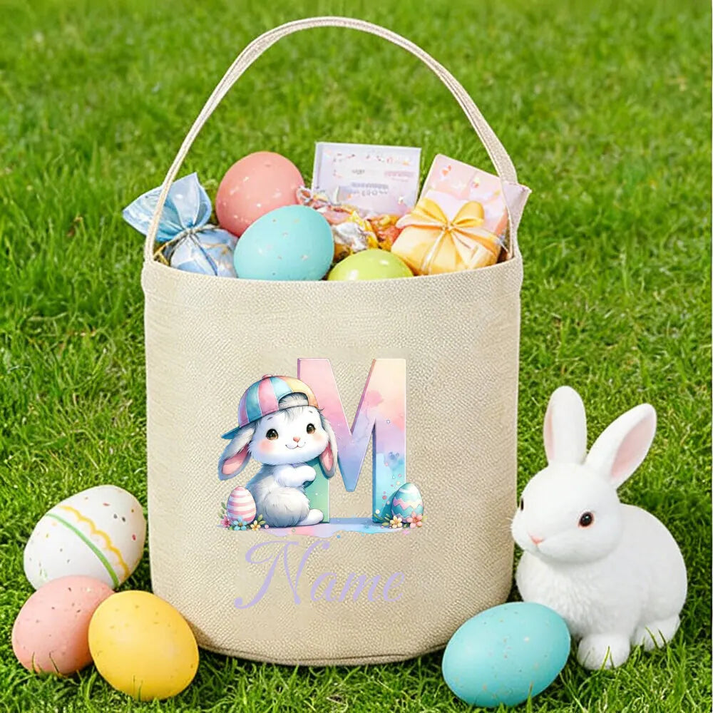 Personalized Bunny Easter Basket for Kids – Custom Name Bag