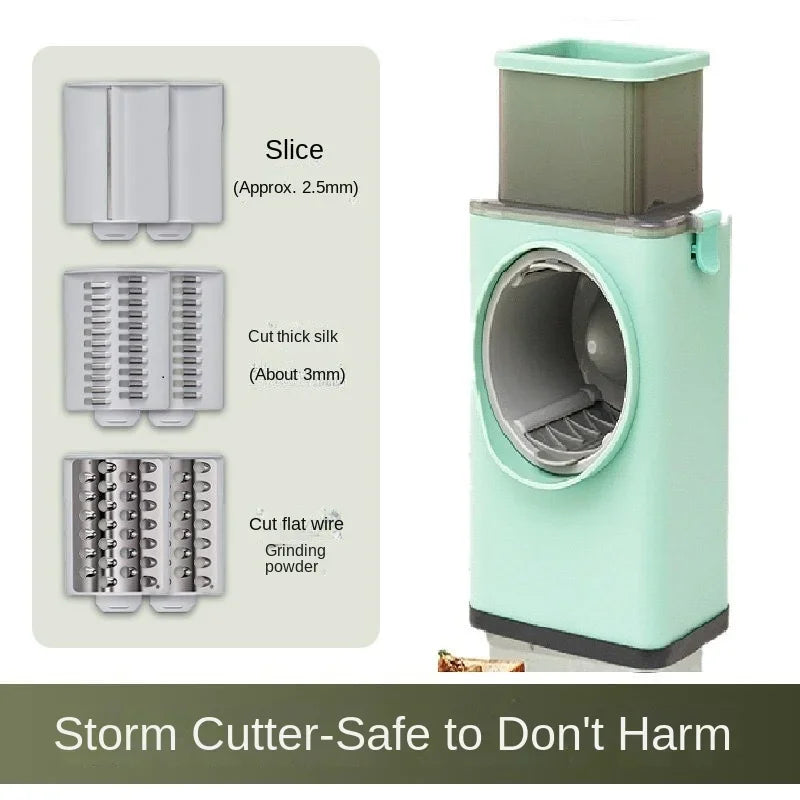 Hand Crank Vegetable Cutter – 3-Blade Slicer & Shredder