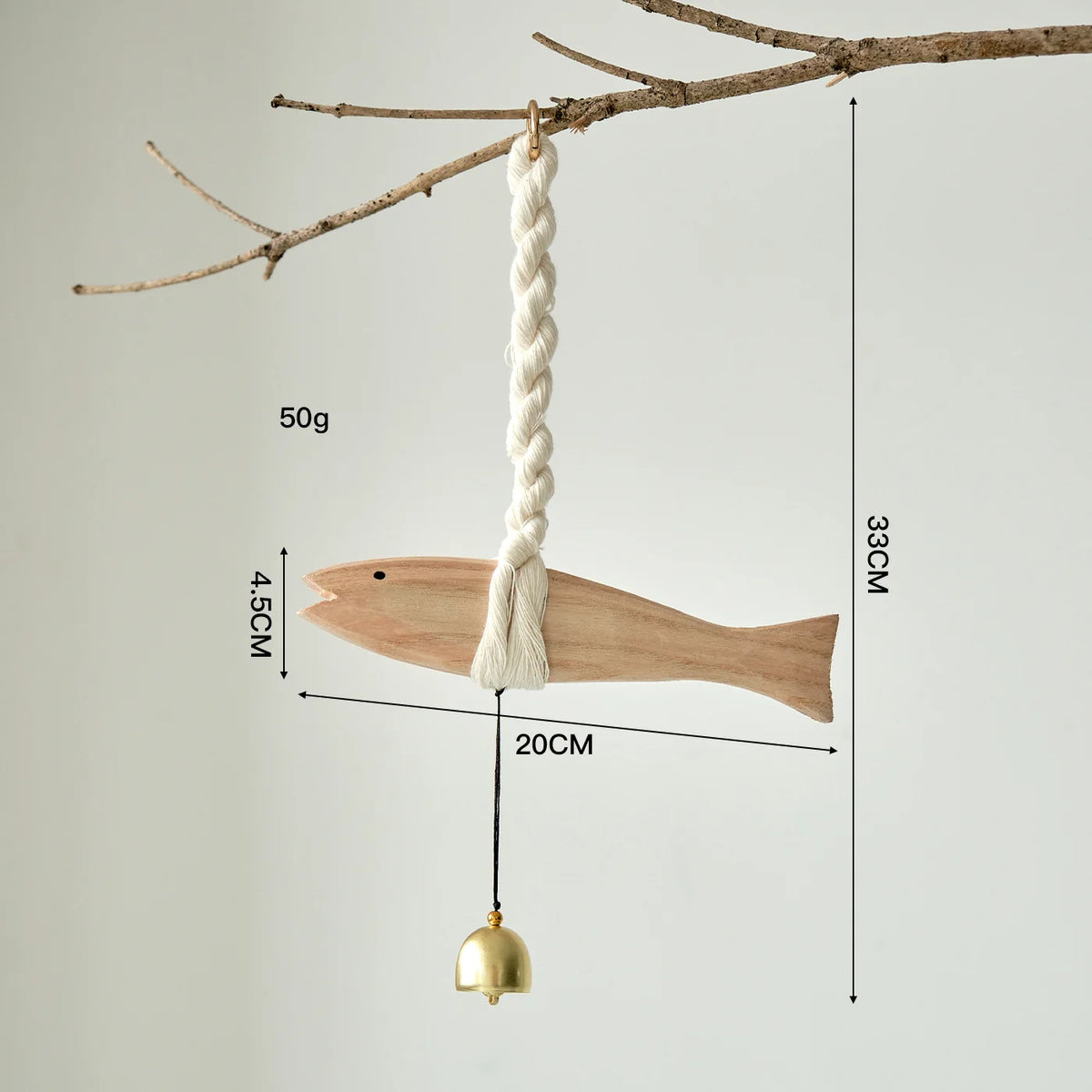 Solid Wood Fish Hanging Bell | Rustic Home & Door Ornament