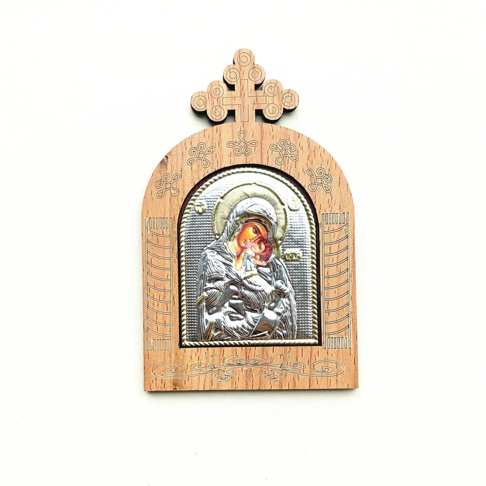 Wooden Orthodox Icon Jesus & Virgin Mary | Religious Decor