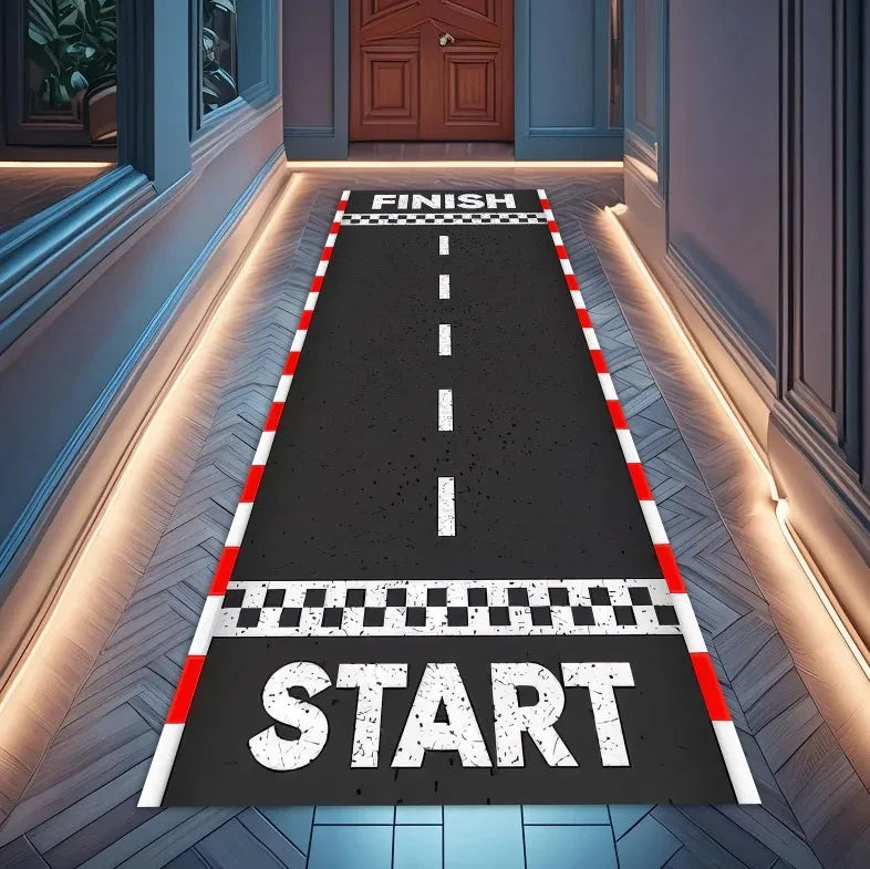 Modern Road Runner Rug – Black Highway Carpet Mat for Kids