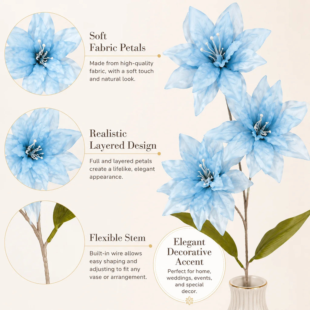 3-Stem Artificial Lily Branches 68cm | Faux Floral Home Decor