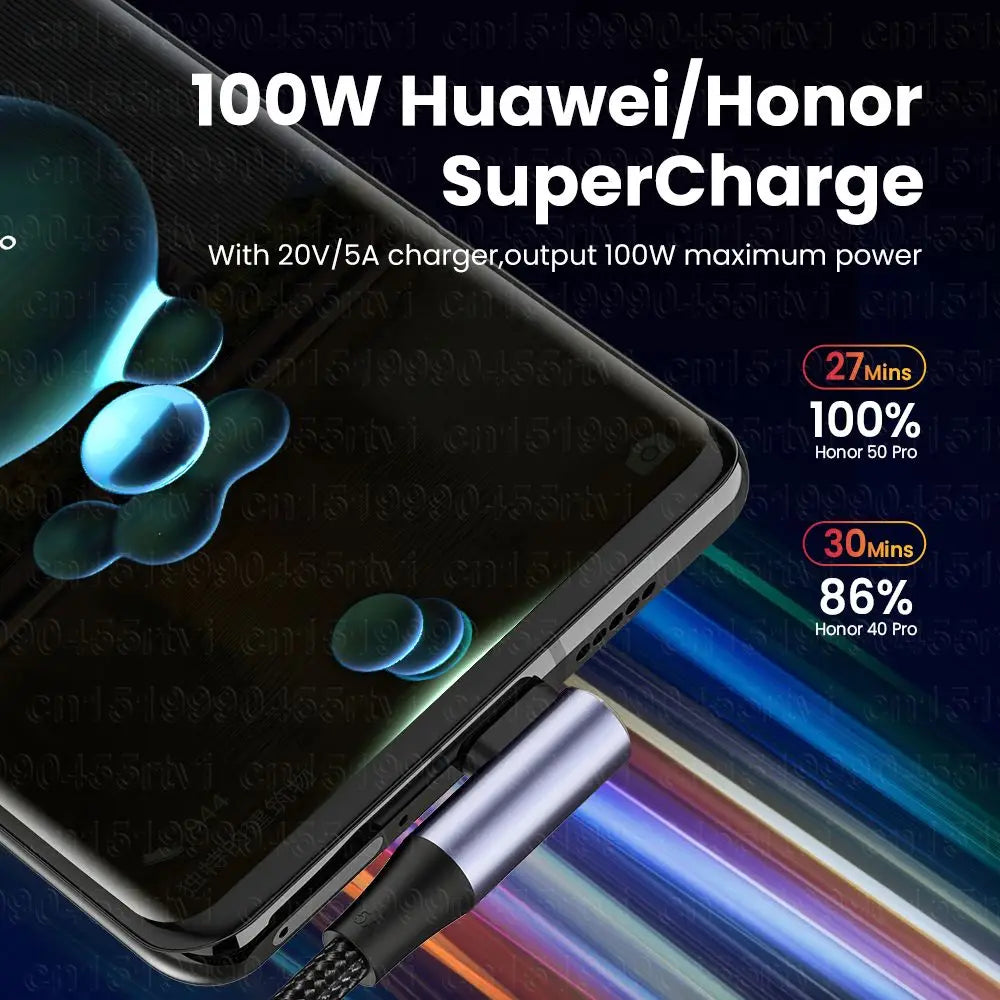 100W PD Right Angle USB-A to USB-C Fast Charging Cable