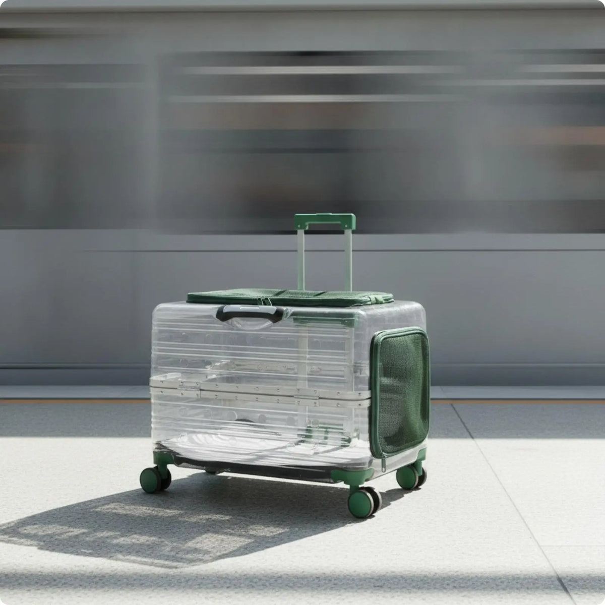 Wheeled Transparent Hard-Sided Pet Carrier Suitcase for Cats & Dogs