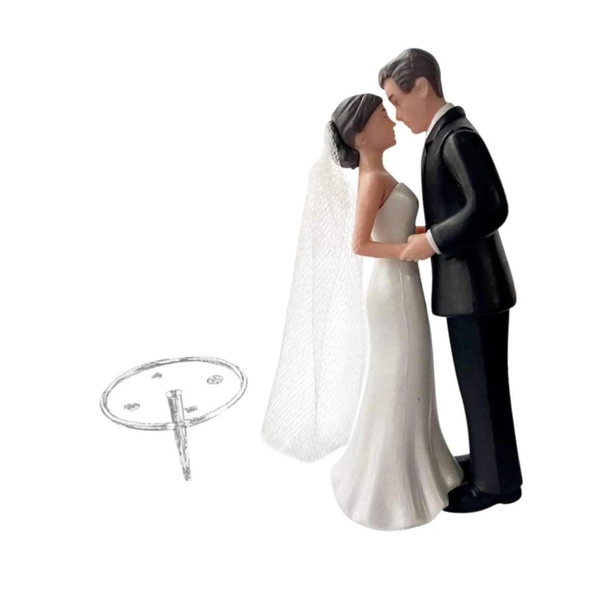 Wedding Cake Topper Bride & Groom Sculpture with White Veil