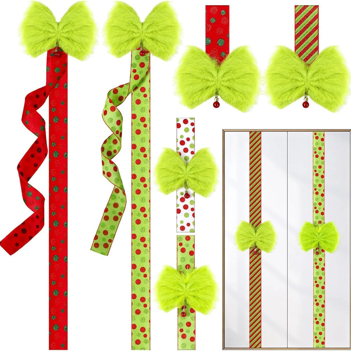 Green Velvet Christmas Ribbon Bow | Cabinet Door Ornament