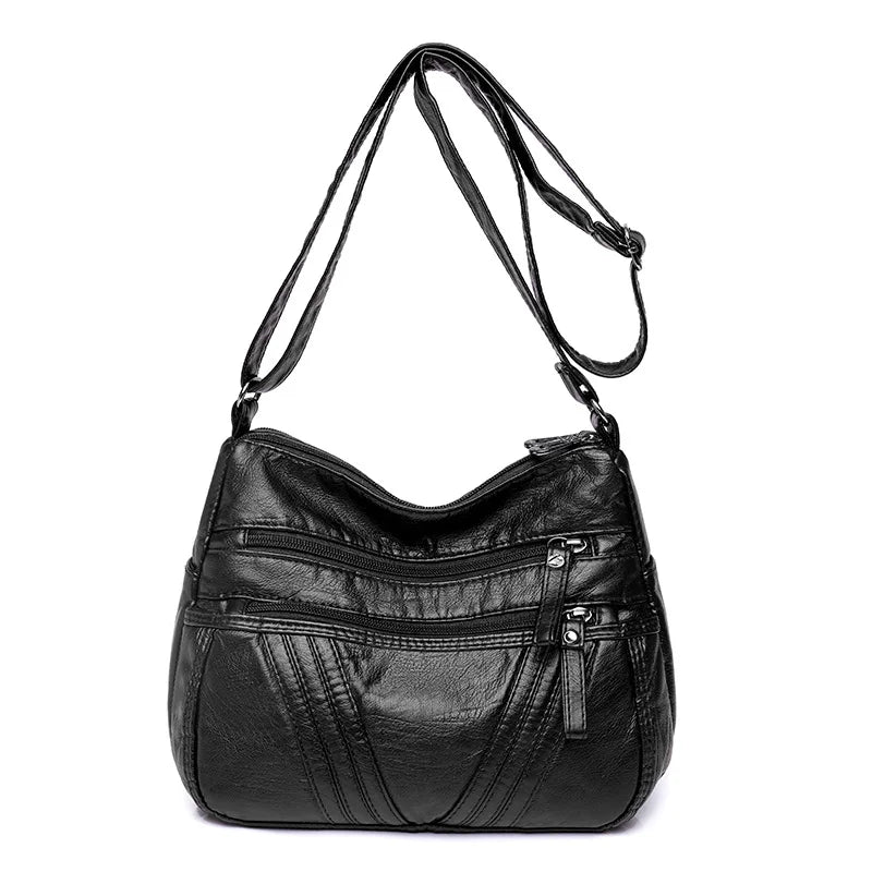 Women's Washed PU Leather Large Crossbody Shoulder Bag