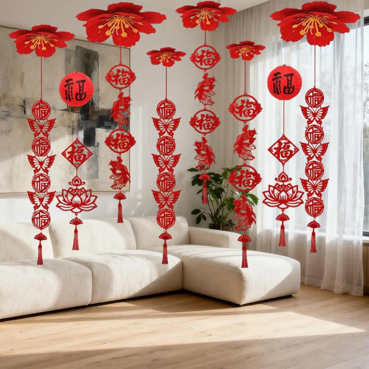 Red Felt Chinese New Year Ceiling Pendant & Tassel Ornament