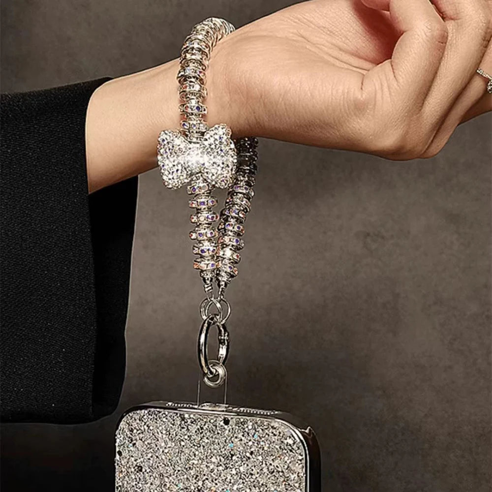 Rhinestone Bow Phone Wrist Strap – Bling Crystal Bracelet Lanyard