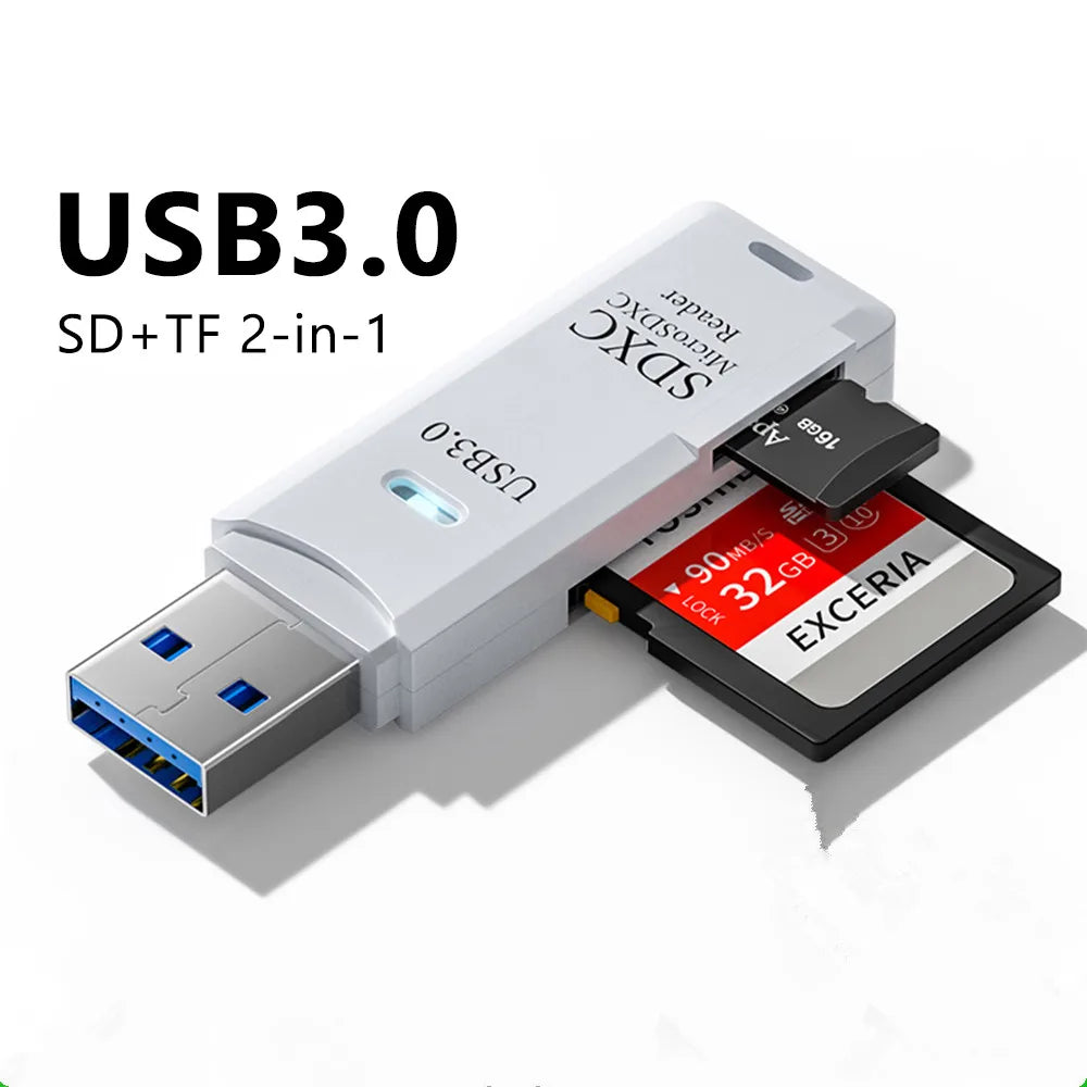 USB 3.0 2-in-1 SD & TF Card Reader Adapter for PC Laptop