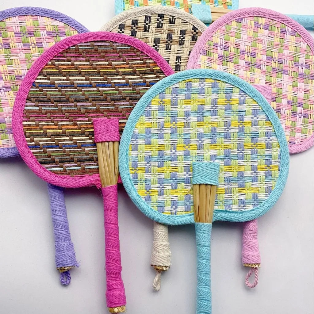 Handmade Woven Straw Handheld Fan – Colorful Summer Fan