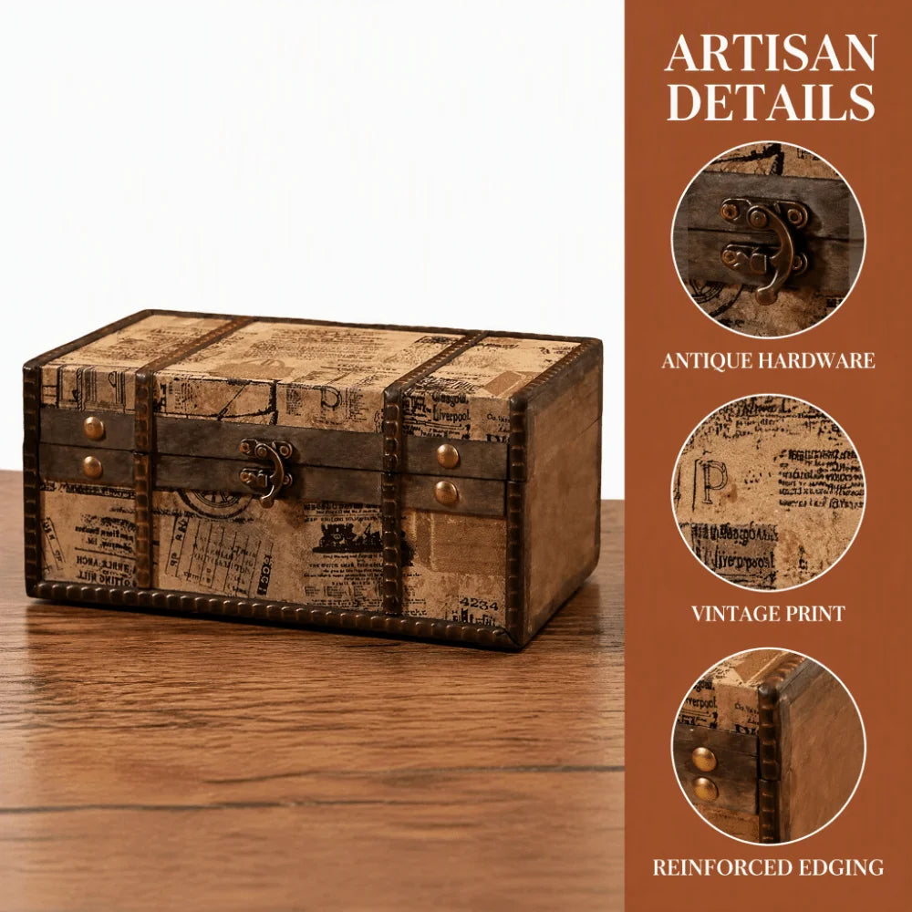 Vintage Wooden Jewelry Box – Lockable Treasure Chest Storage