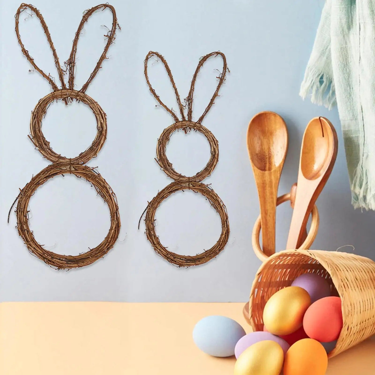 Easter Bunny Rattan Wreath – Foldable Spring Door Garland