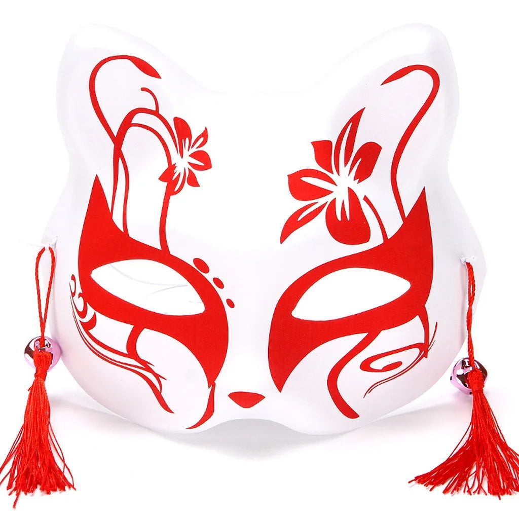 Japanese PVC Half-Face Masquerade Mask with Tassels & Bells