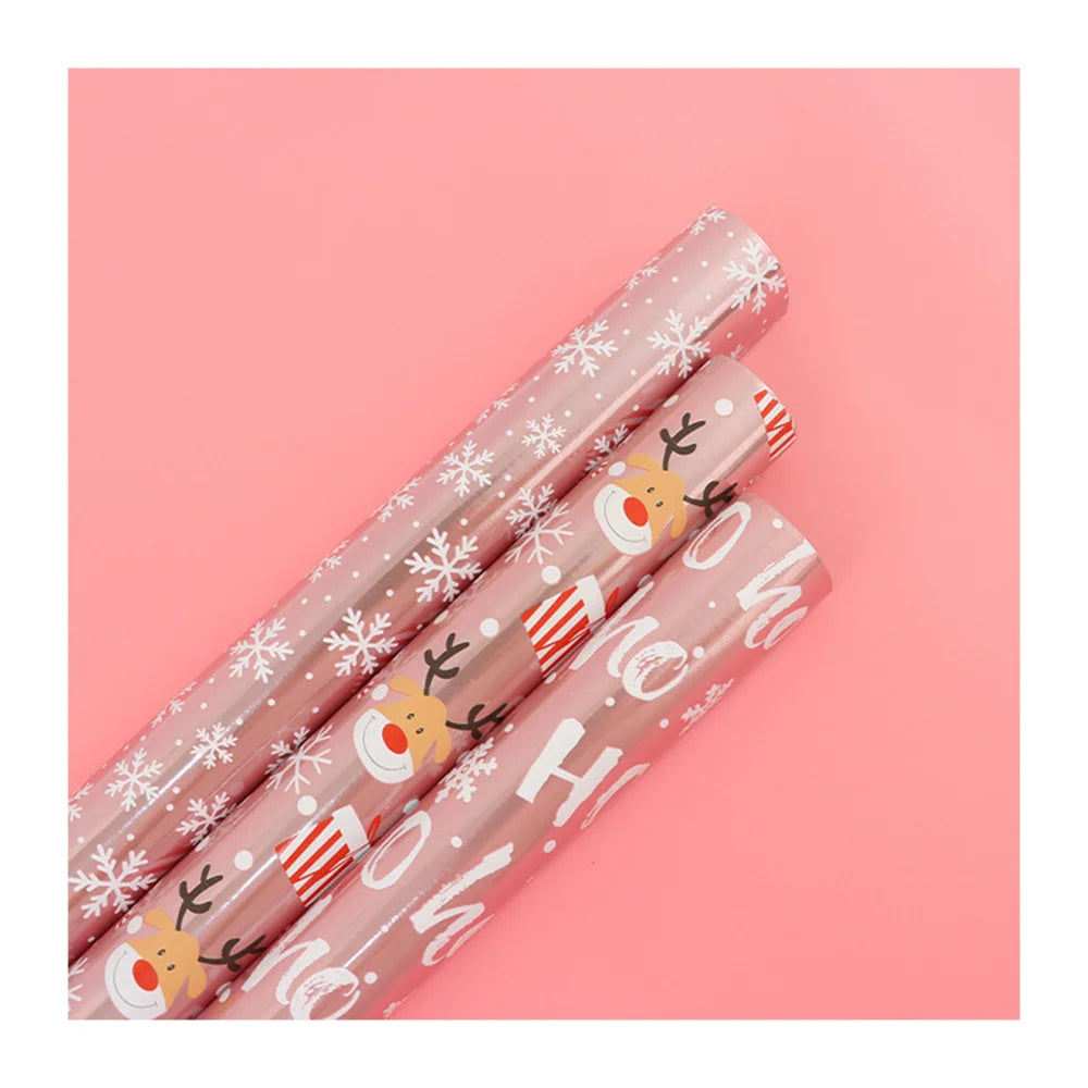 Pink Glitter Christmas Wrapping Paper – Foil Snowflake & Santa