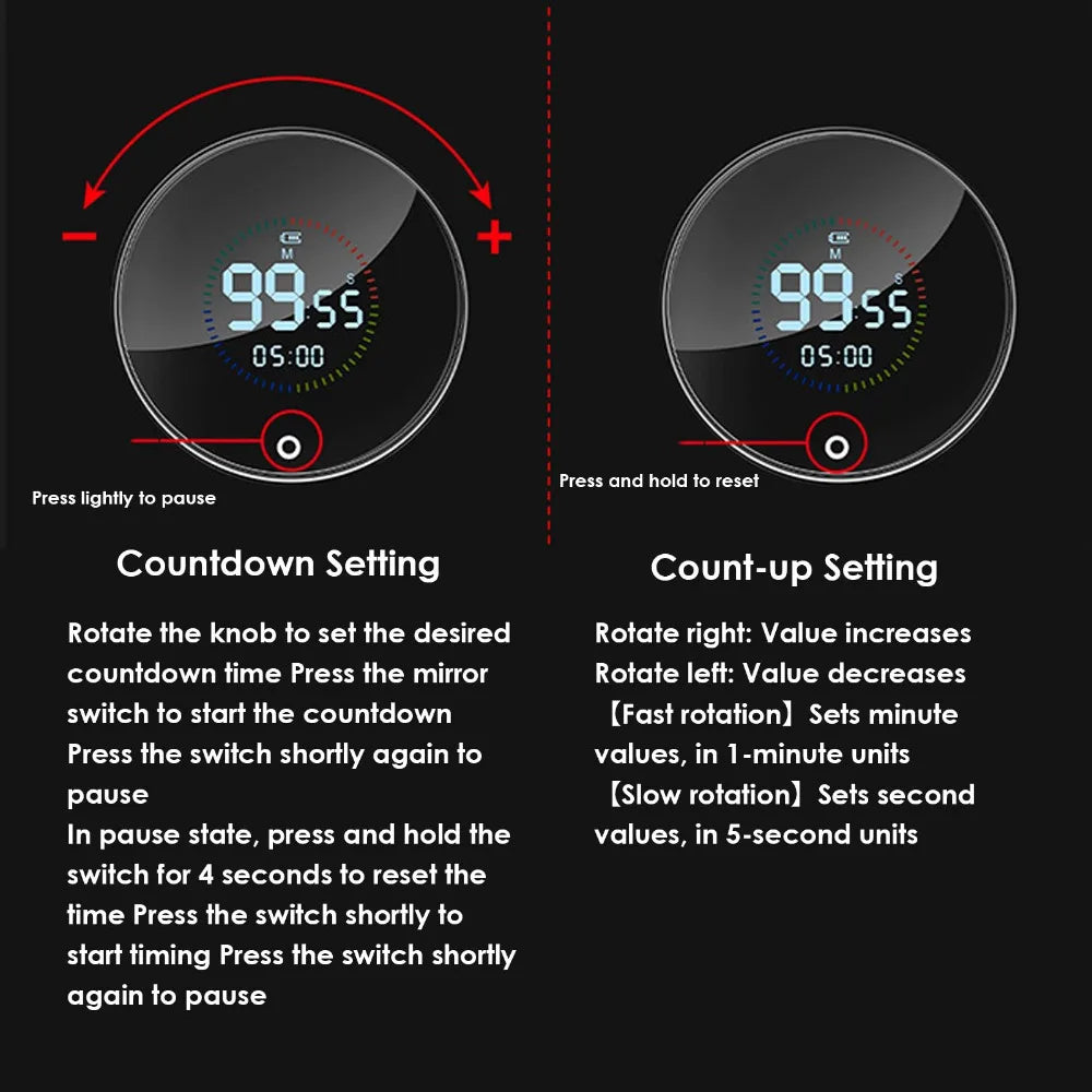 USB Rechargeable Magnetic Countdown Countup Kitchen Timer