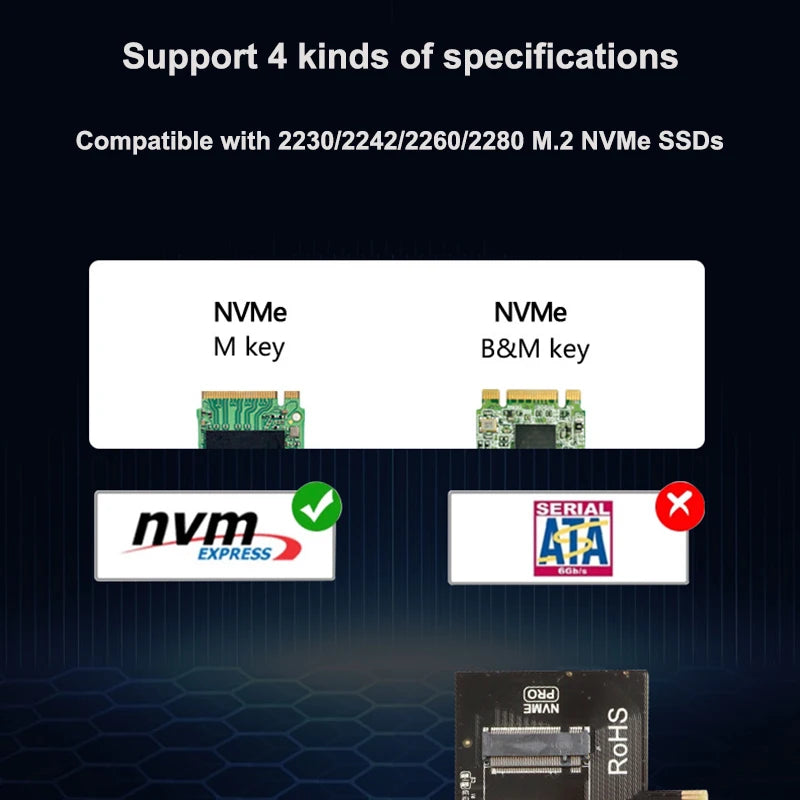 M.2 NVMe M-Key to PCIe 3.0 SSD Adapter Card – X4 X8 X16