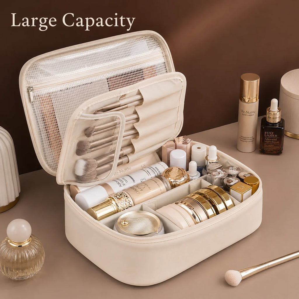 Large Capacity Travel Makeup Bag with Detachable Brush Panel