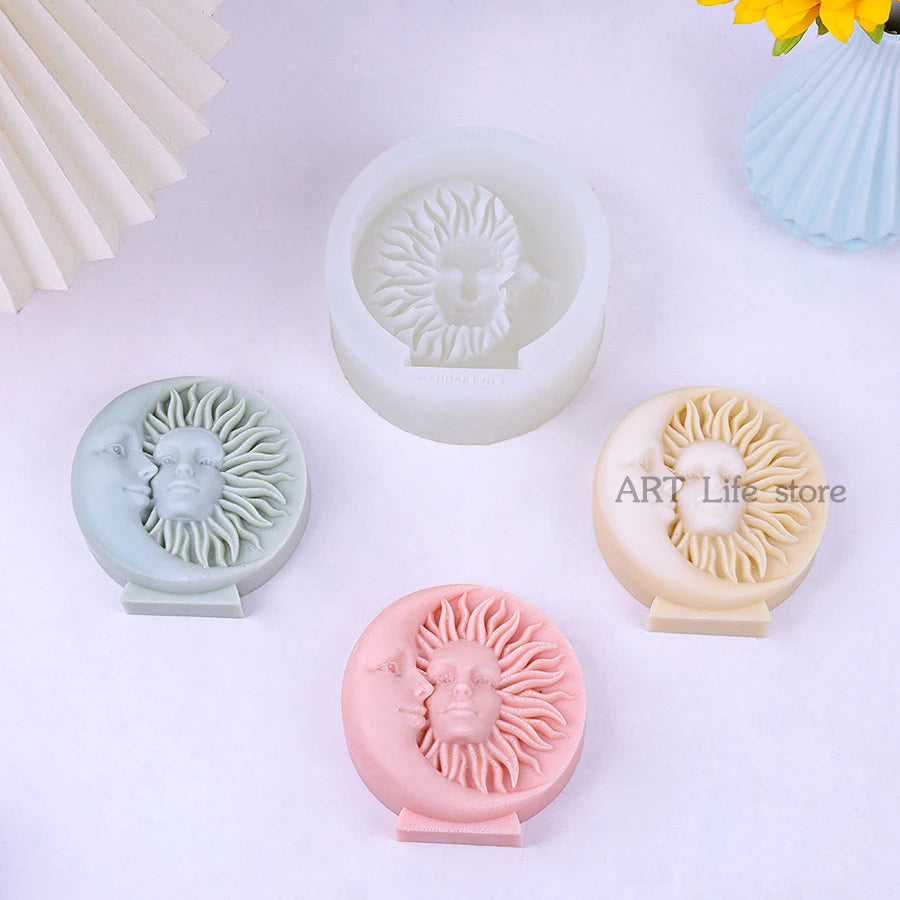 3D Sun Moon Face Silicone Mold – Candle Soap Resin Casting