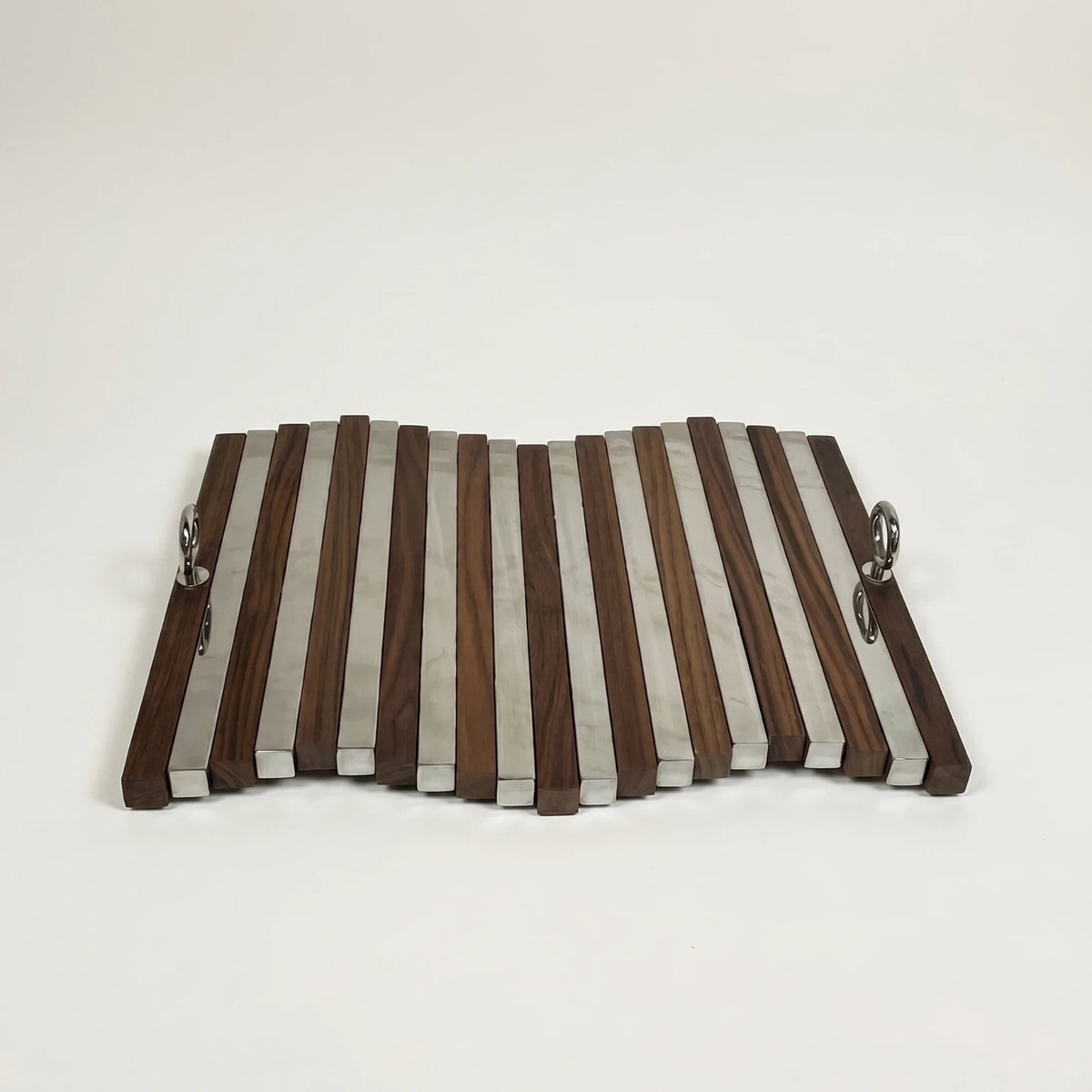 Modern Serving Tray with Handles – Wood & Metal Slimline
