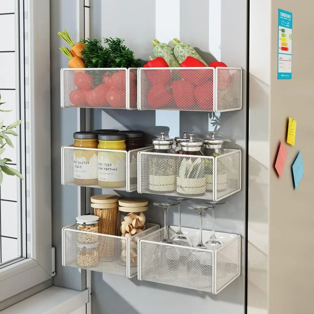 Magnetic Metal Wire Basket Organizer for Fridge & Pegboard