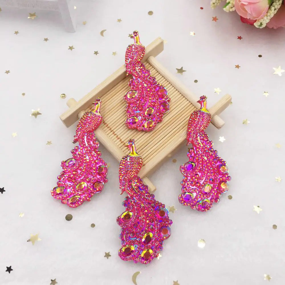 Peacock Resin Rhinestone Cabochon Appliqué | 5pcs DIY Craft
