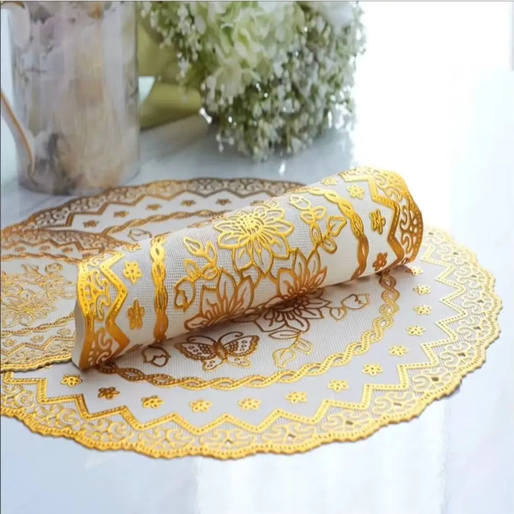 Gold Round Lace PVC Coaster Mat – Wedding & Party Table Décor