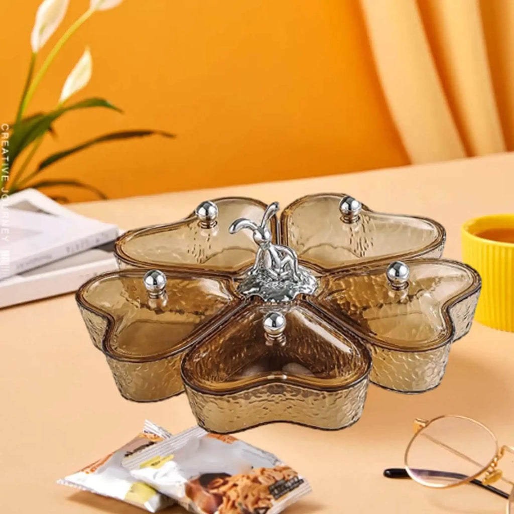 Divided Appetizer Platter with Lid & Rotating Base – 5 Sections