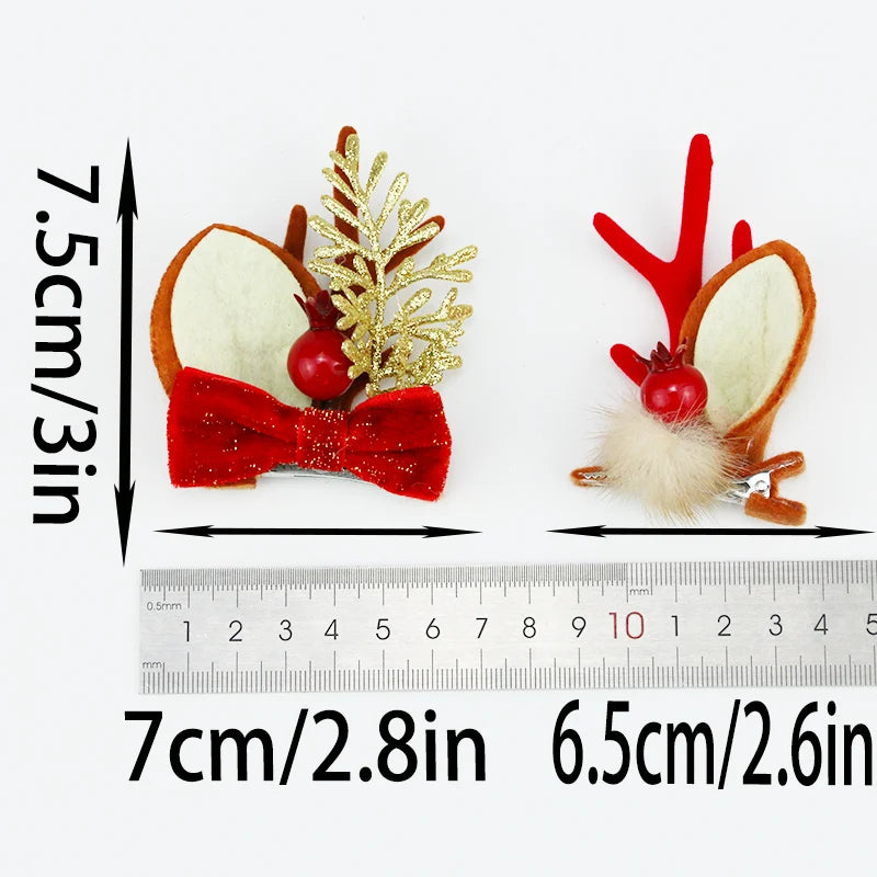 2-Pack Christmas Antler Hair Clips – Cute Velvet Holiday Accessory