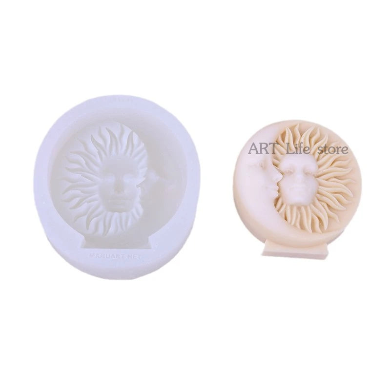 3D Sun Moon Face Silicone Mold – Candle Soap Resin Casting