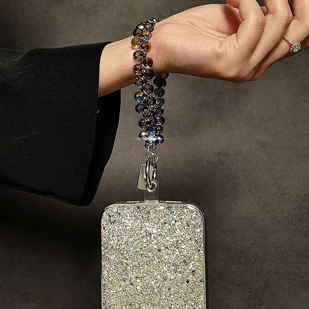 Crystal Rhinestone Bead Phone Wrist Strap Lanyard Keychain