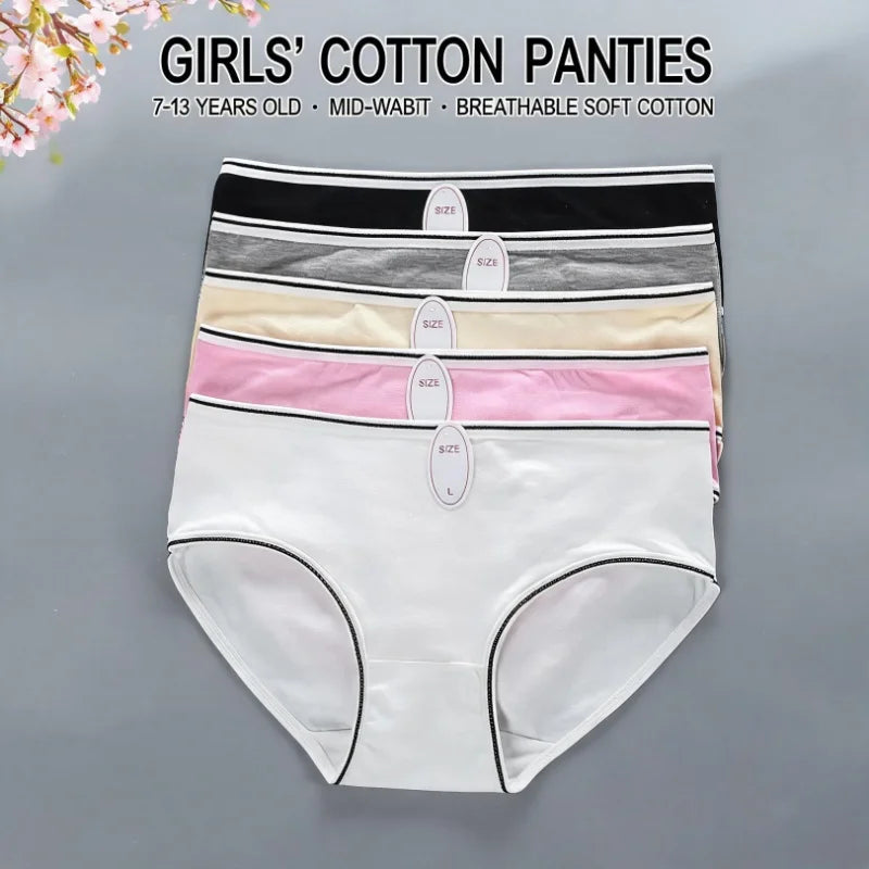 Breathable Cotton Mid-Rise Panties for Girls Ages 7–13