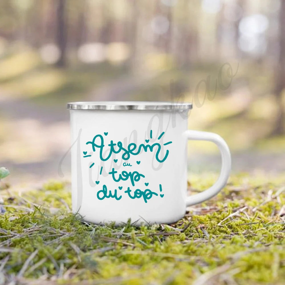 Teacher Gift Enamel Coffee Mug – Vintage Cartoon Print