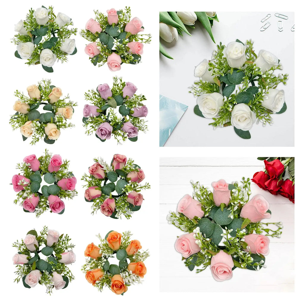 Artificial Floral Candle Ring Wreath | Greenery Rose Décor
