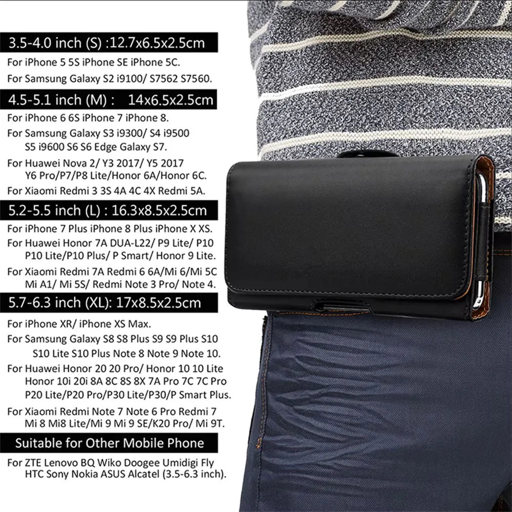 Universal PU Leather Belt Clip Phone Holster Pouch 3.5–6.3"