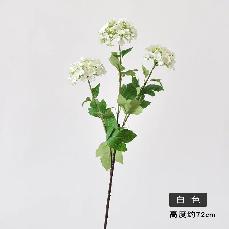 White Artificial Hydrangea Stem | 3-Head Faux Floral Branch