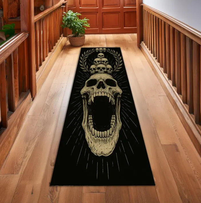 Gothic Skull Runner Rug – Non-Slip Washable Hallway Carpet
