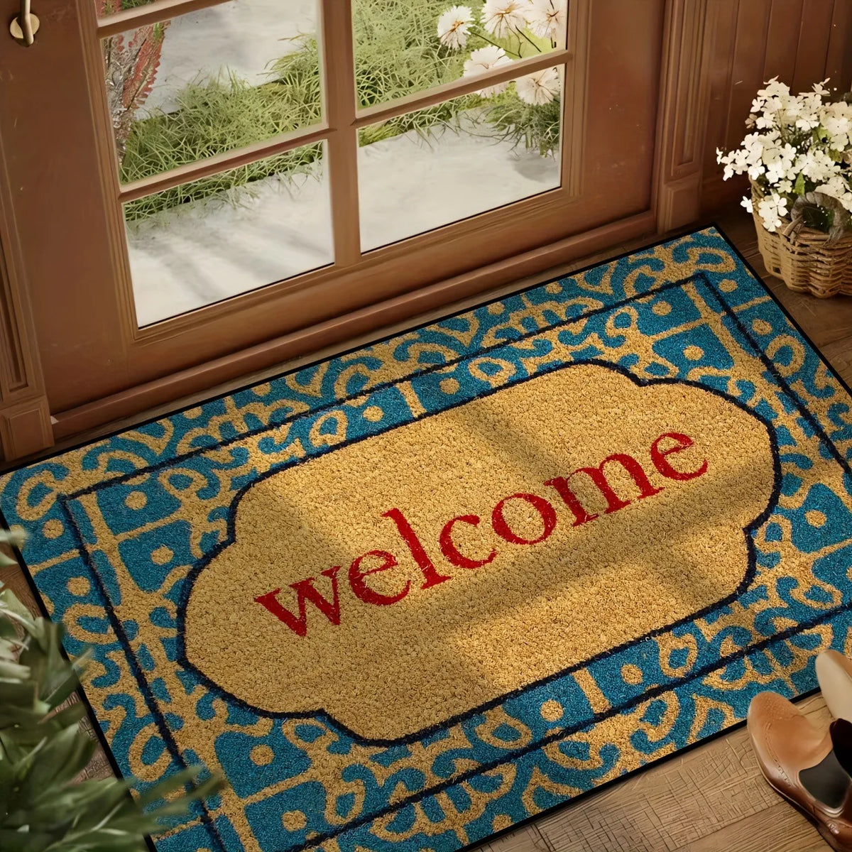 Vintage Floral Butterfly Welcome Doormat – Non-Slip Rug