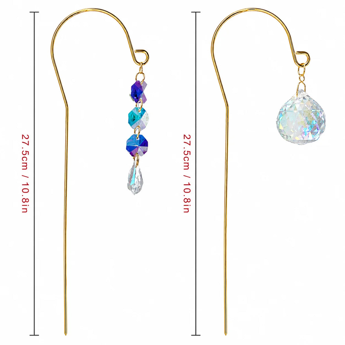 Crystal Suncatcher Plant Stakes with Gold Hooks & Prisms – 2 Pack