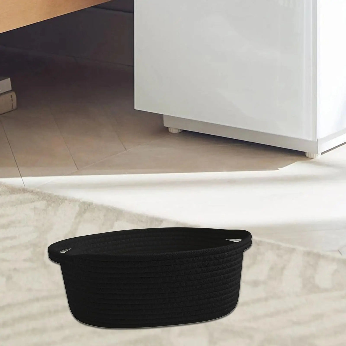 Woven Cotton Rope Storage Basket with Handles | Organizer Bin
