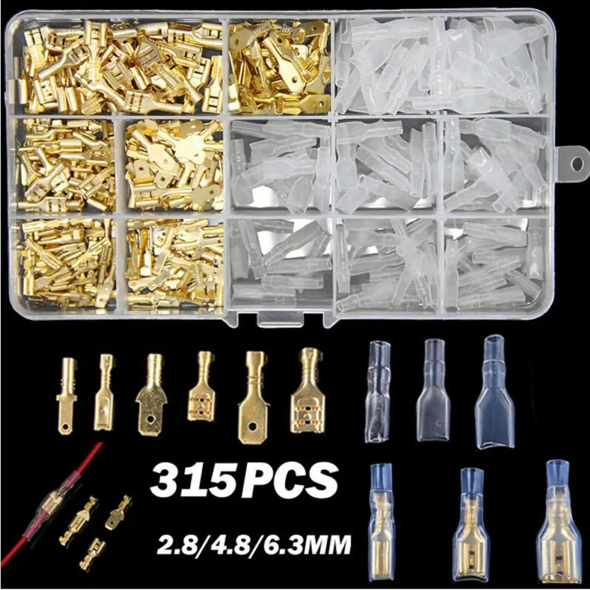 315-Piece Crimp Terminal Block Kit | 2.8 4.8 6.3mm Brass